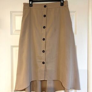 Mi Ami Cottagecore Boho Comfy Y2K 90’s Tan Button-Front A-Line Midi Skirt Sz L